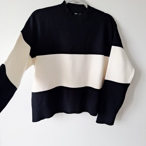 MANGO Oversized striped sweater - Black and White - Picture 5 of 10